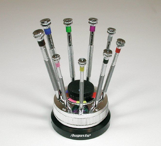 SET OF 9 SCREWDRIVERS IN REVOLVING BASE